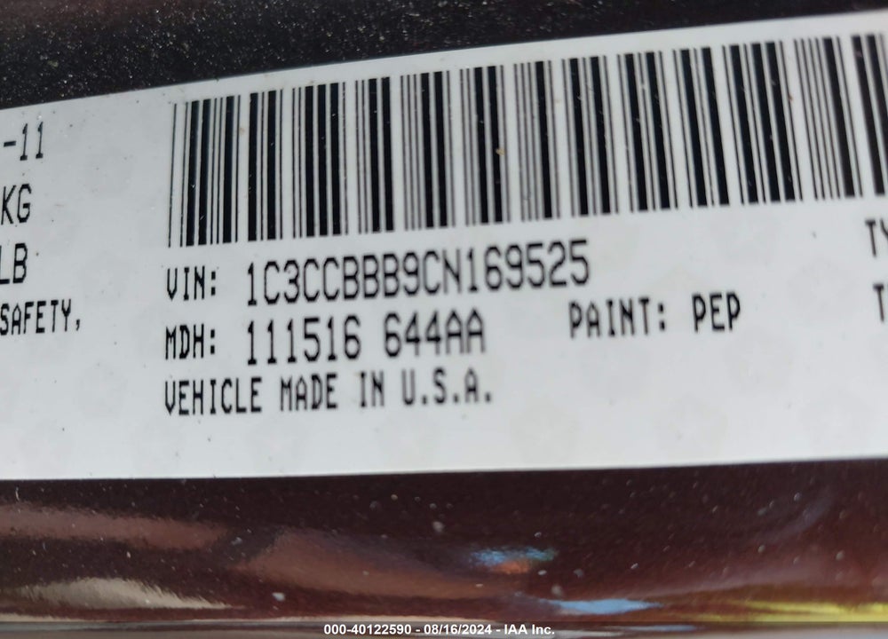 2012 CHRYSLER 200 TOURING VIN: 1C3CCBBB9CN169525