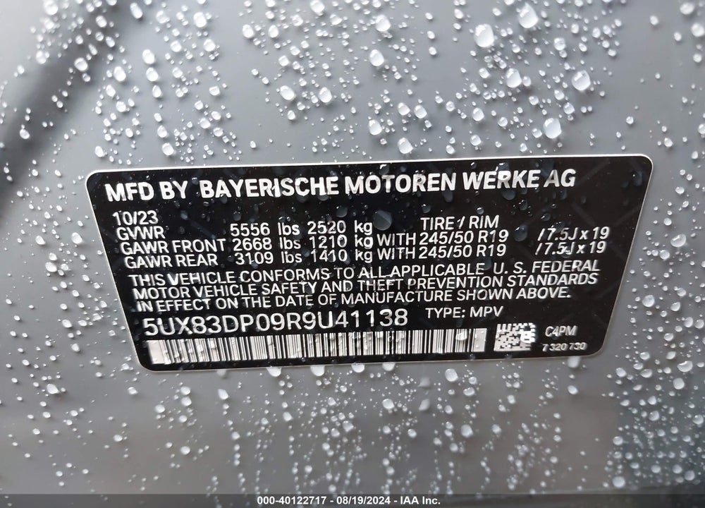2024 BMW X3 M40I VIN: 5UX83DP09R9U41138