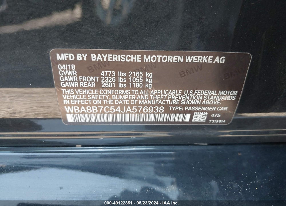 2018 BMW 340I XDRIVE VIN: WBA8B7C54JA576938