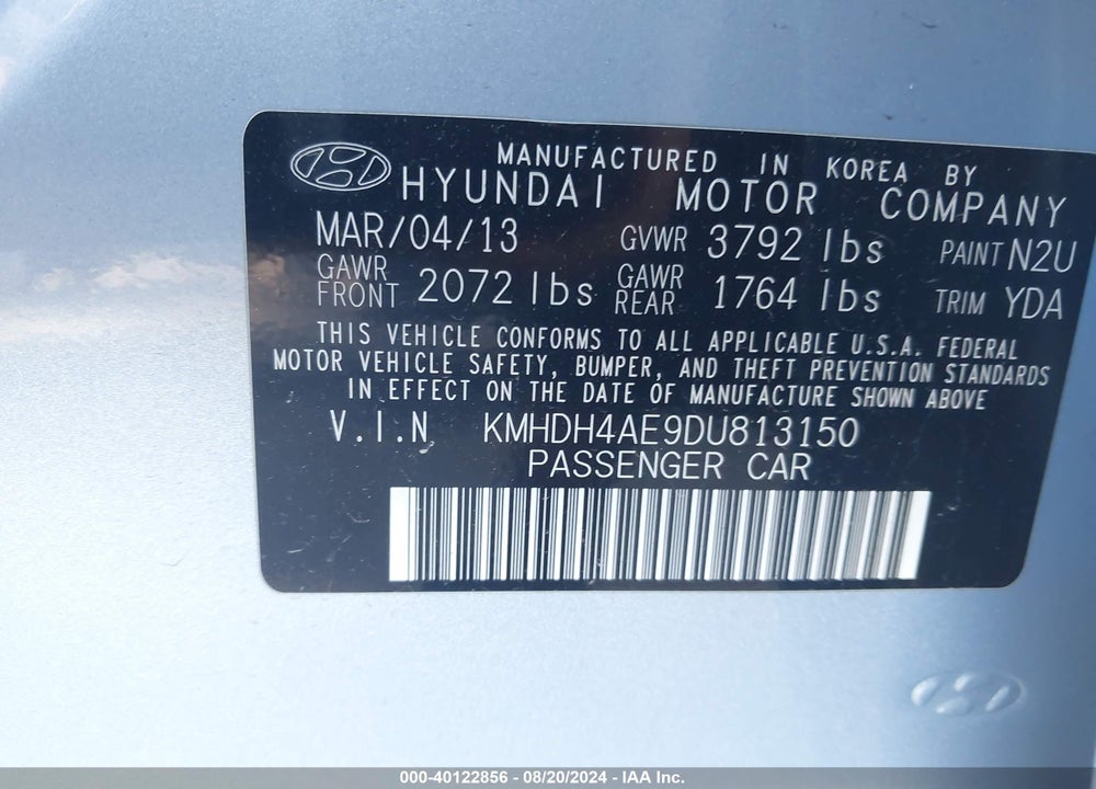 2013 HYUNDAI ELANTRA GLS VIN: KMHDH4AE9DU813150