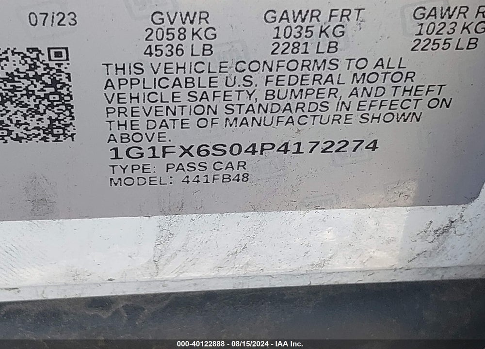 2023 CHEVROLET BOLT EV FWD 2LT VIN: 1G1FX6S04P4172274