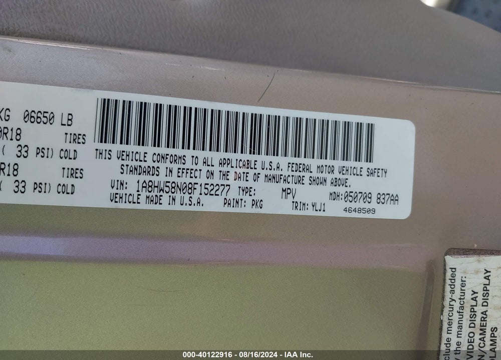 2008 CHRYSLER ASPEN LIMITED VIN: 1A8HW58N08F152277