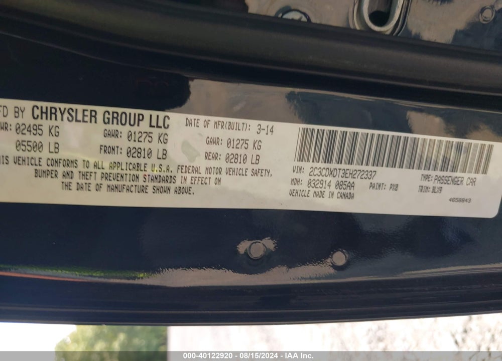 2014 DODGE CHARGER R/T PLUS VIN: 2C3CDXDT3EH272337