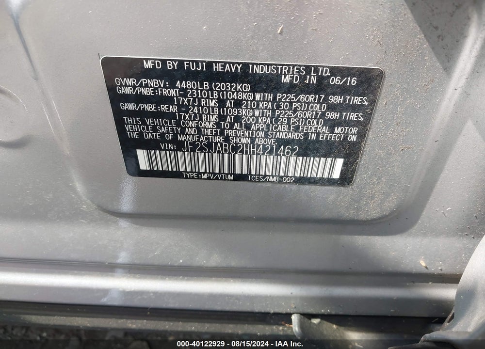 2017 SUBARU FORESTER 2.5I VIN: JF2SJABC2HH421462