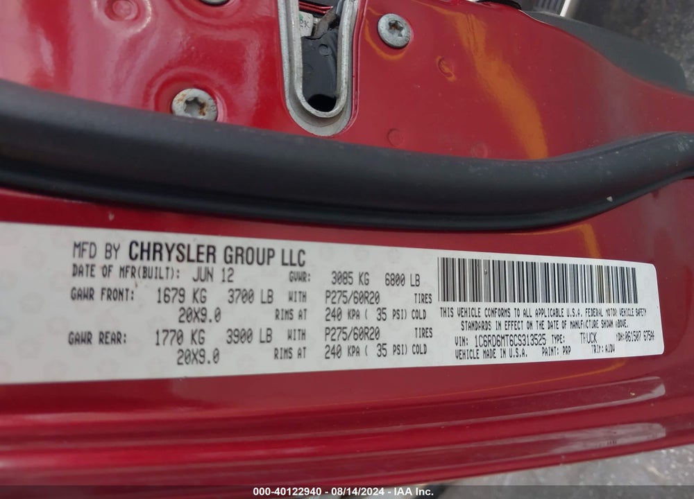 2012 RAM 1500 SPORT VIN: 1C6RD6MT6CS313525