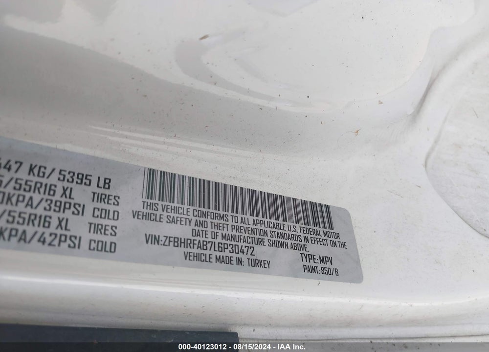 2020 RAM PROMASTER CITY TRADESMAN VIN: ZFBHRFAB7L6P30472