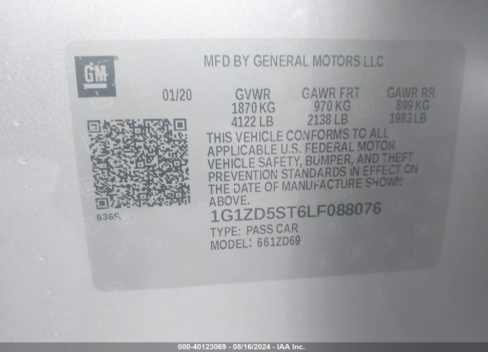 2020 CHEVROLET MALIBU VIN: 1G1ZD5ST6LF088076