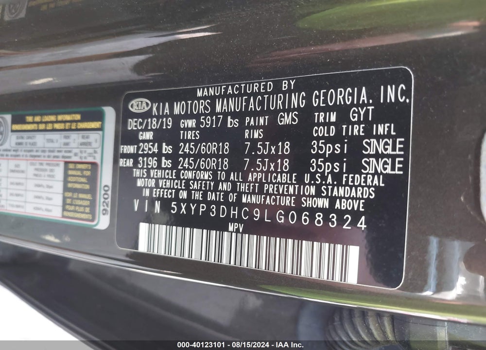 2020 KIA TELLURIDE EX VIN: 5XYP3DHC9LG068324