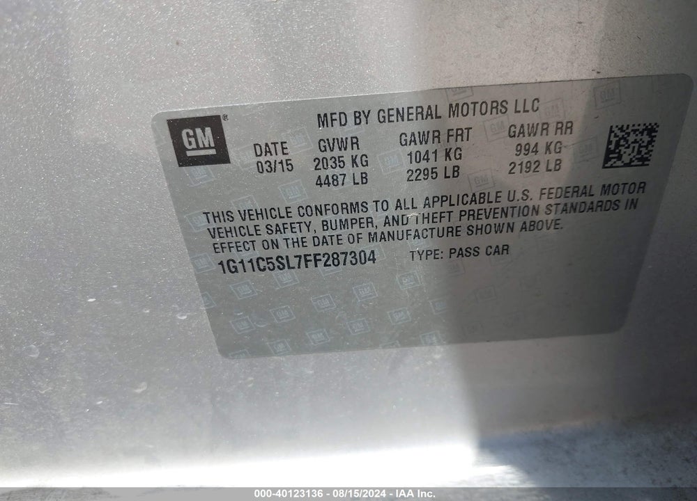 2015 CHEVROLET MALIBU 1LT VIN: 1G11C5SL7FF287304