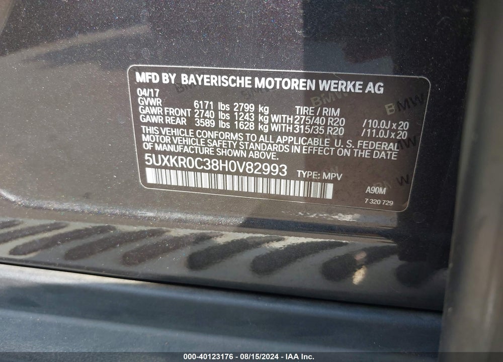 2017 BMW X5 XDRIVE35I VIN: 5UXKR0C38H0V82993