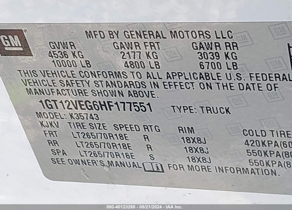 2017 GMC SIERRA 3500HD VIN: 1GT12VEG6HF177551