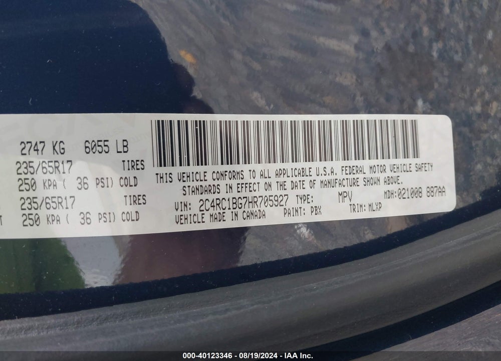 2017 CHRYSLER PACIFICA TOURING L VIN: 2C4RC1BG7HR705927