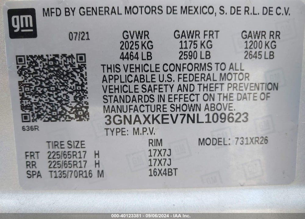 2022 CHEVROLET EQUINOX FWD LT VIN: 3GNAXKEV7NL109623