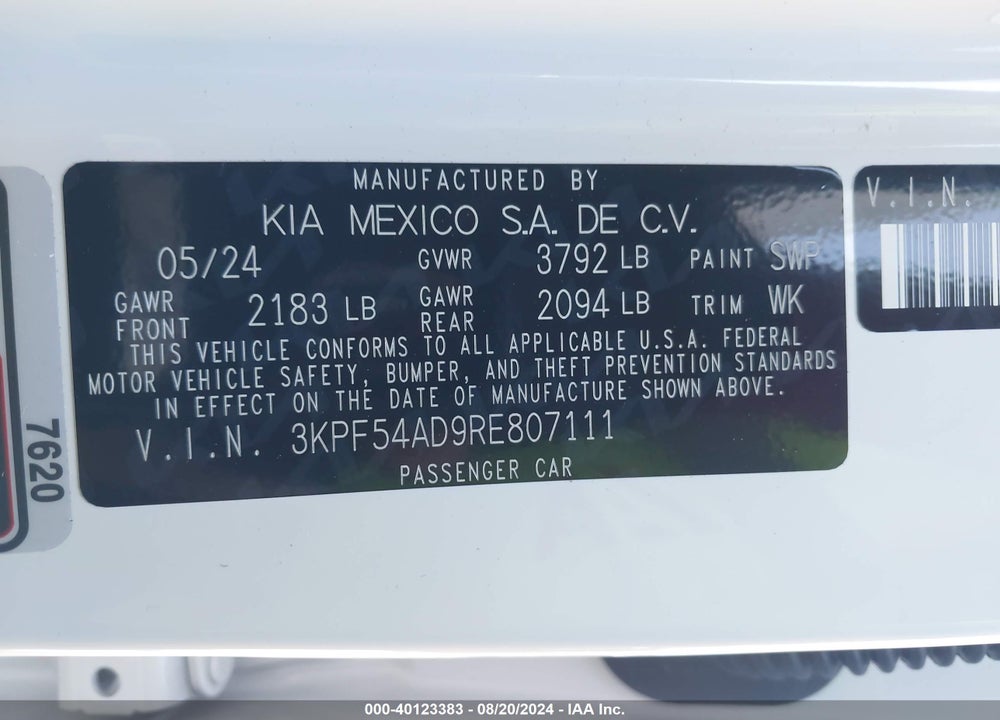 2024 KIA FORTE GT LINE VIN: 3KPF54AD9RE807111