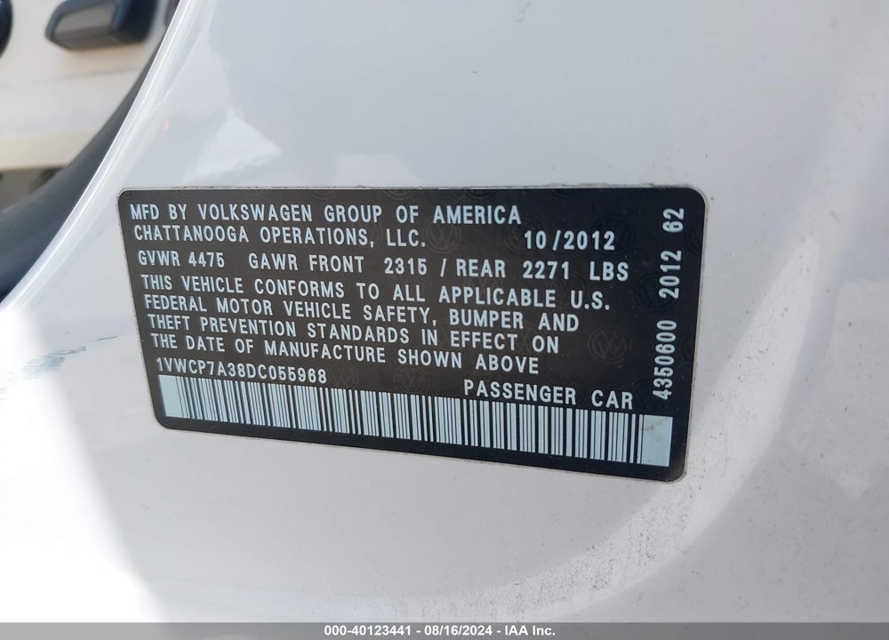 2013 VOLKSWAGEN PASSAT 2.5L SEL PREMIUM VIN: 1VWCP7A38DC055968