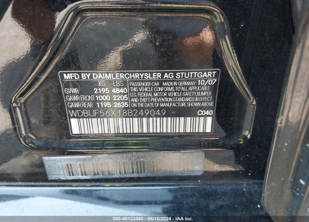 2008 MERCEDES-BENZ E 350 VIN: WDBUF56X18B249049