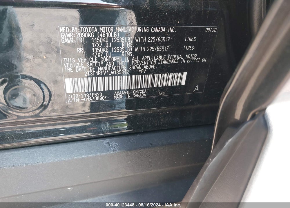 2020 TOYOTA RAV4 LE VIN: 2T3F1RFV1LW135812