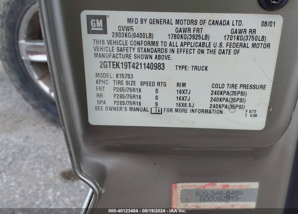 2002 GMC SIERRA 1500 SLE VIN: 2GTEK19T421140983