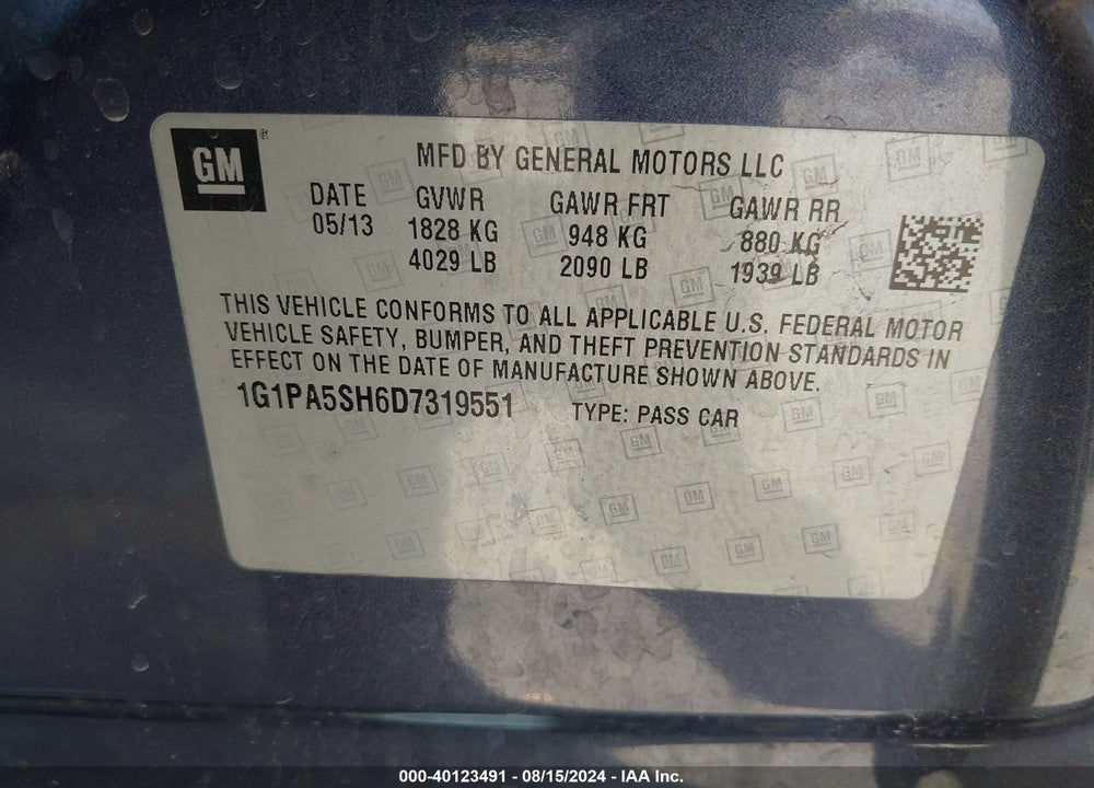2013 CHEVROLET CRUZE LS AUTO VIN: 1G1PA5SH6D7319551