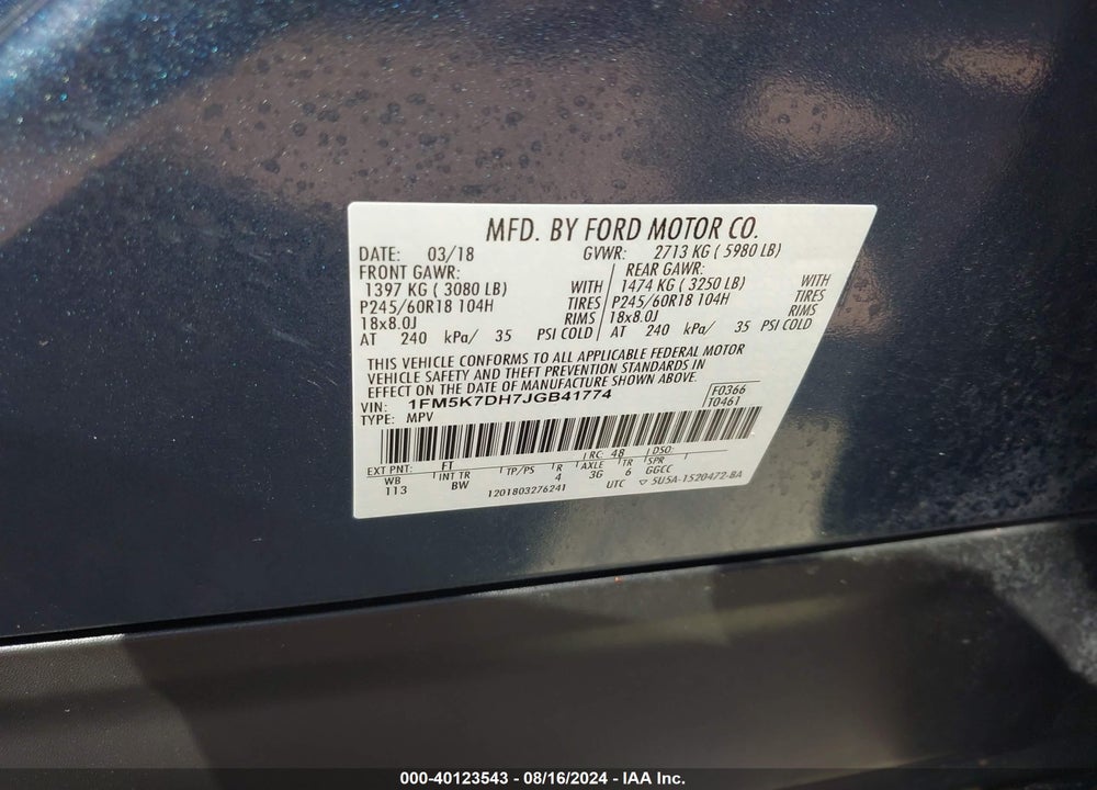 2018 FORD EXPLORER XLT VIN: 1FM5K7DH7JGB41774