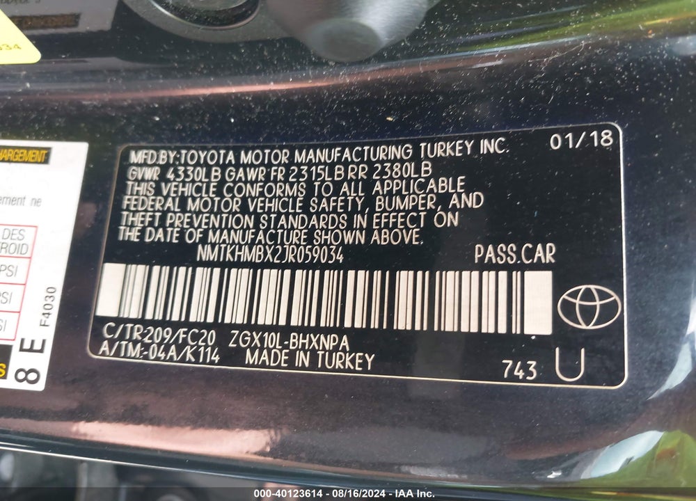 2018 TOYOTA C-HR XLE VIN: NMTKHMBX2JR059034