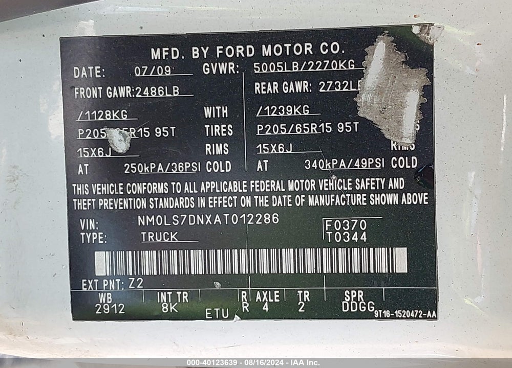 2010 FORD TRANSIT CONNECT XLT VIN: NM0LS7DNXAT012286