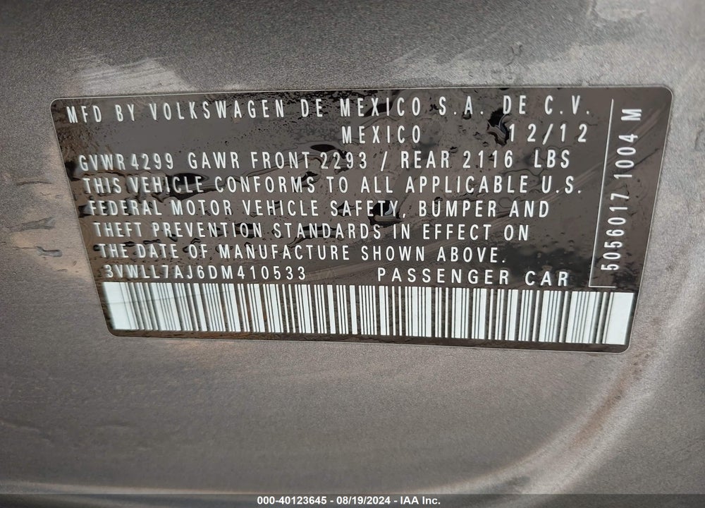 2013 VOLKSWAGEN JETTA 2.0L TDI VIN: 3VWLL7AJ6DM410533