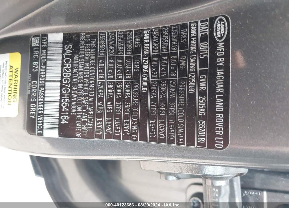 2016 LAND ROVER DISCOVERY SPORT HSE VIN: SALCR2BG7GH554164