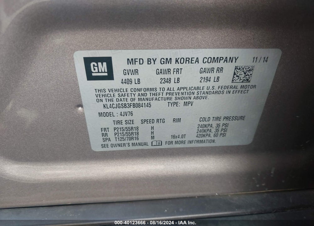 2015 BUICK ENCORE LEATHER VIN: KL4CJGSB3FB084145