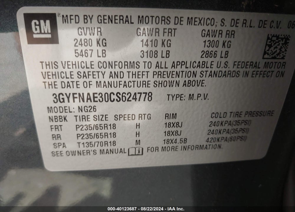 2012 CADILLAC SRX LUXURY COLLECTION VIN: 3GYFNAE30CS624778