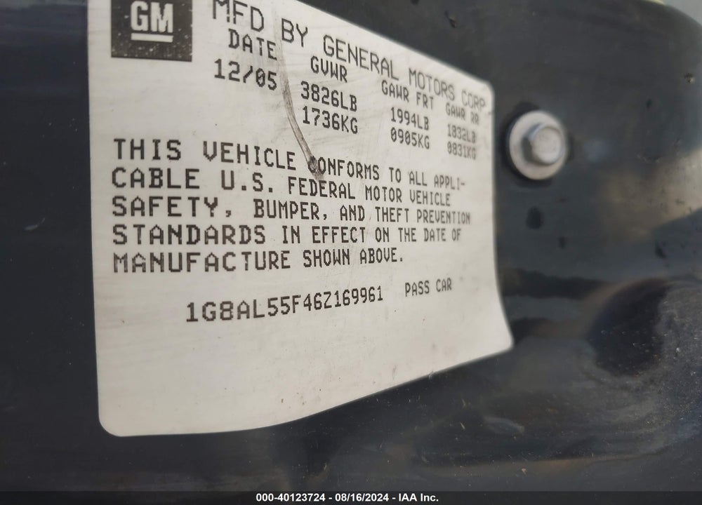 2006 SATURN ION 3 VIN: 1G8AL55F46Z169961