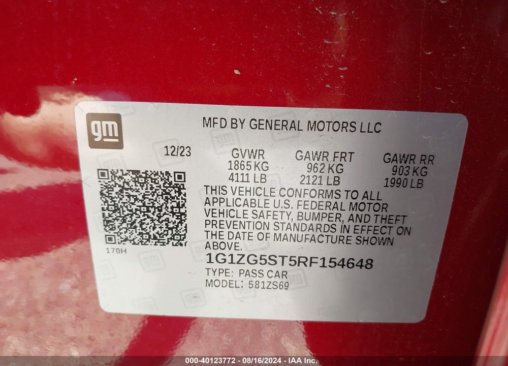 2024 CHEVROLET MALIBU FWD RS VIN: 1G1ZG5ST5RF154648