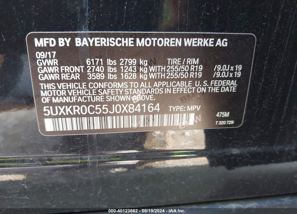 2018 BMW X5 XDRIVE35I VIN: 5UXKR0C55J0X84164