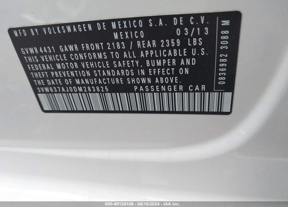 2013 VOLKSWAGEN JETTA HYBRID SE VIN: 3VW637AJ0DM283825