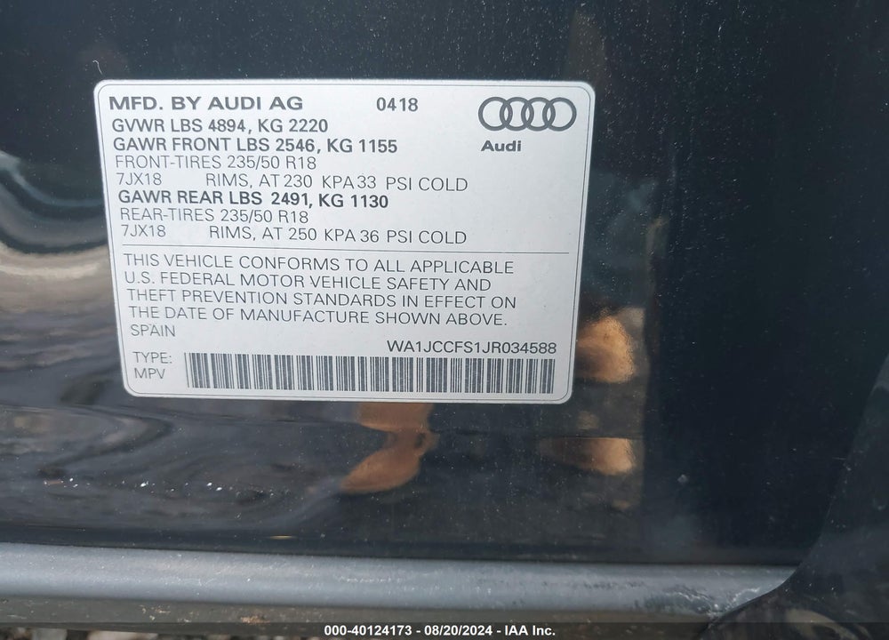 2018 AUDI Q3 2.0T PREMIUM/2.0T SPORT PREMIUM VIN: WA1JCCFS1JR034588
