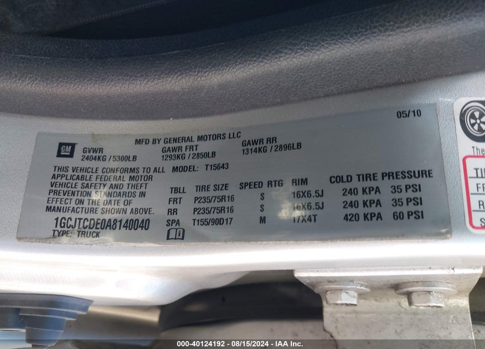 2010 CHEVROLET COLORADO 1LT VIN: 1GCJTCDE0A8140040