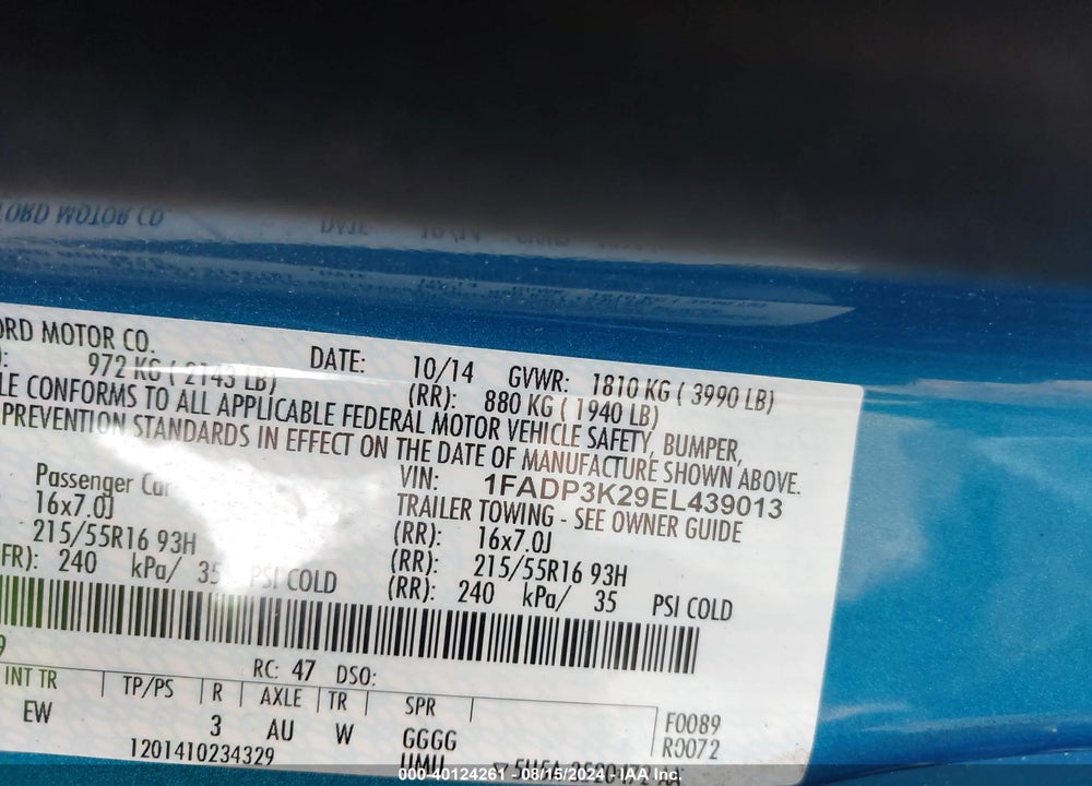 2014 FORD FOCUS SE VIN: 1FADP3K29EL439013