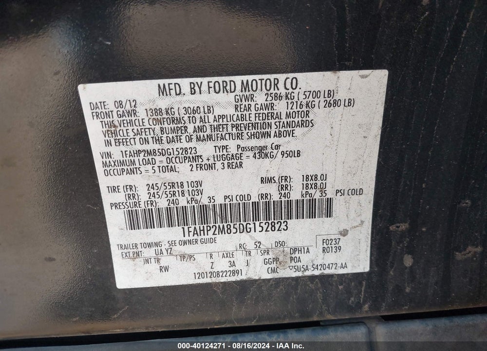 2013 FORD POLICE INTERCEPTOR VIN: 1FAHP2M85DG152823