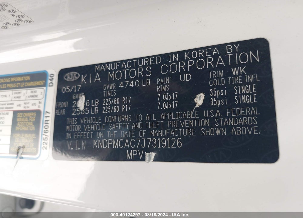 2018 KIA SPORTAGE LX VIN: KNDPMCAC7J7319126