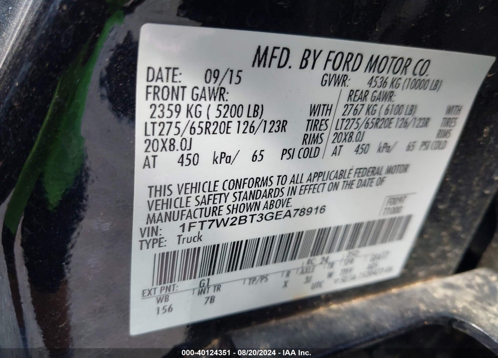 2016 FORD F-250 LARIAT VIN: 1FT7W2BT3GEA78916