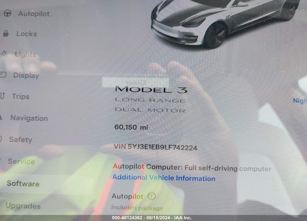 2020 TESLA MODEL 3 LONG RANGE DUAL MOTOR ALL-WHEEL DRIVE VIN: 5YJ3E1EB9LF742224