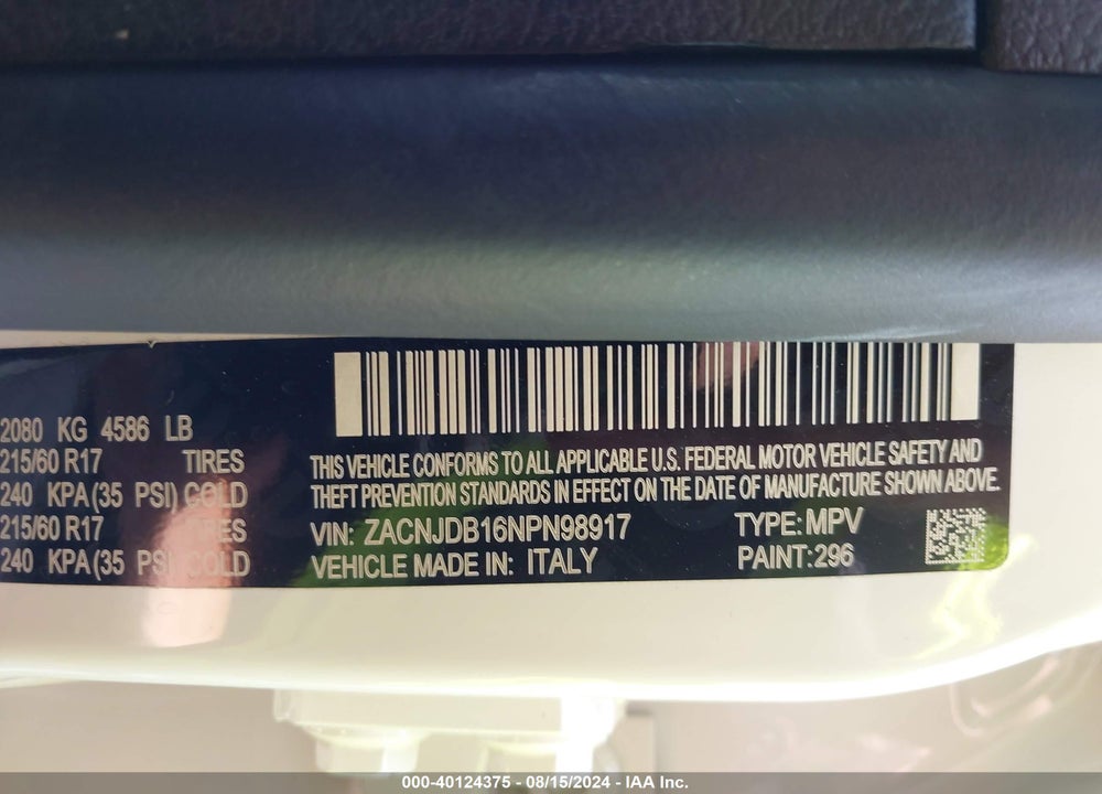 2022 JEEP RENEGADE LATITUDE 4X4 VIN: ZACNJDB16NPN98917