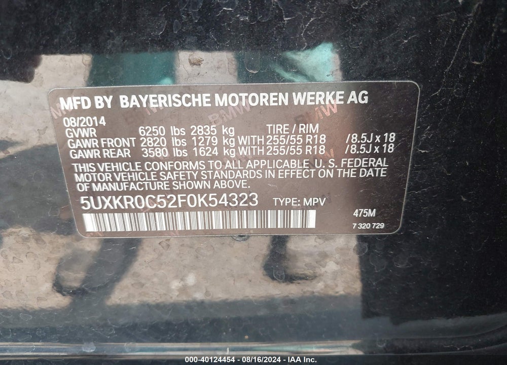 2015 BMW X5 XDRIVE35I VIN: 5UXKR0C52F0K54323