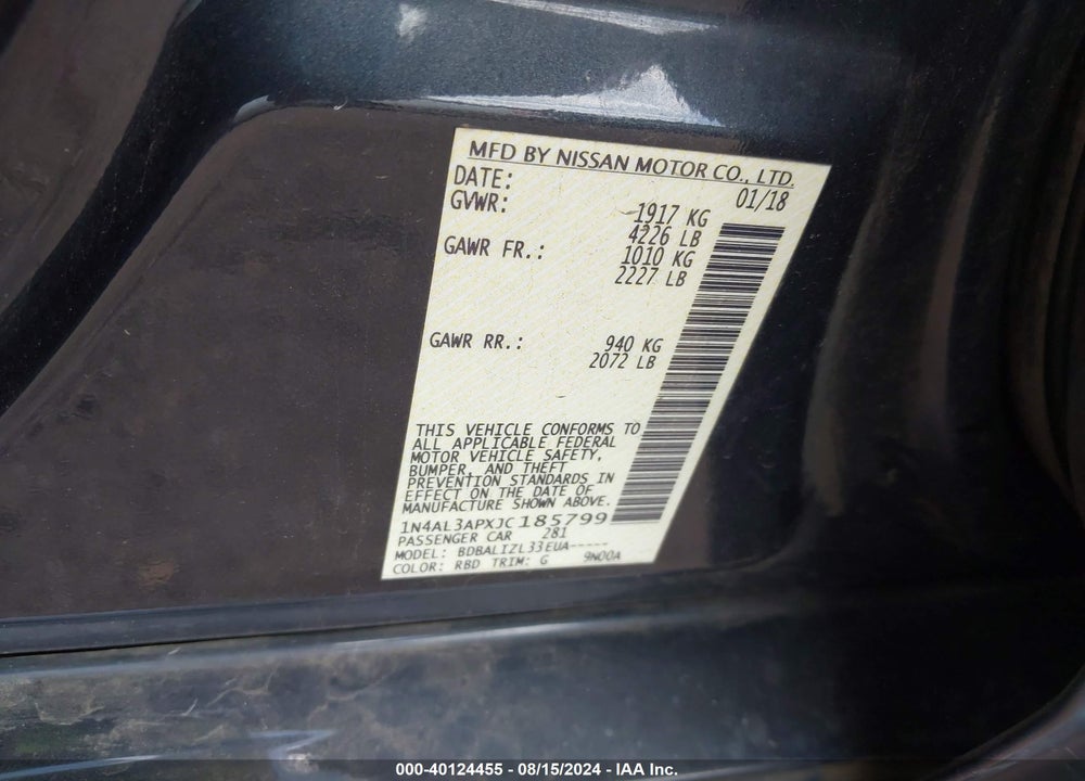 2018 NISSAN ALTIMA 2.5 SV VIN: 1N4AL3APXJC185799