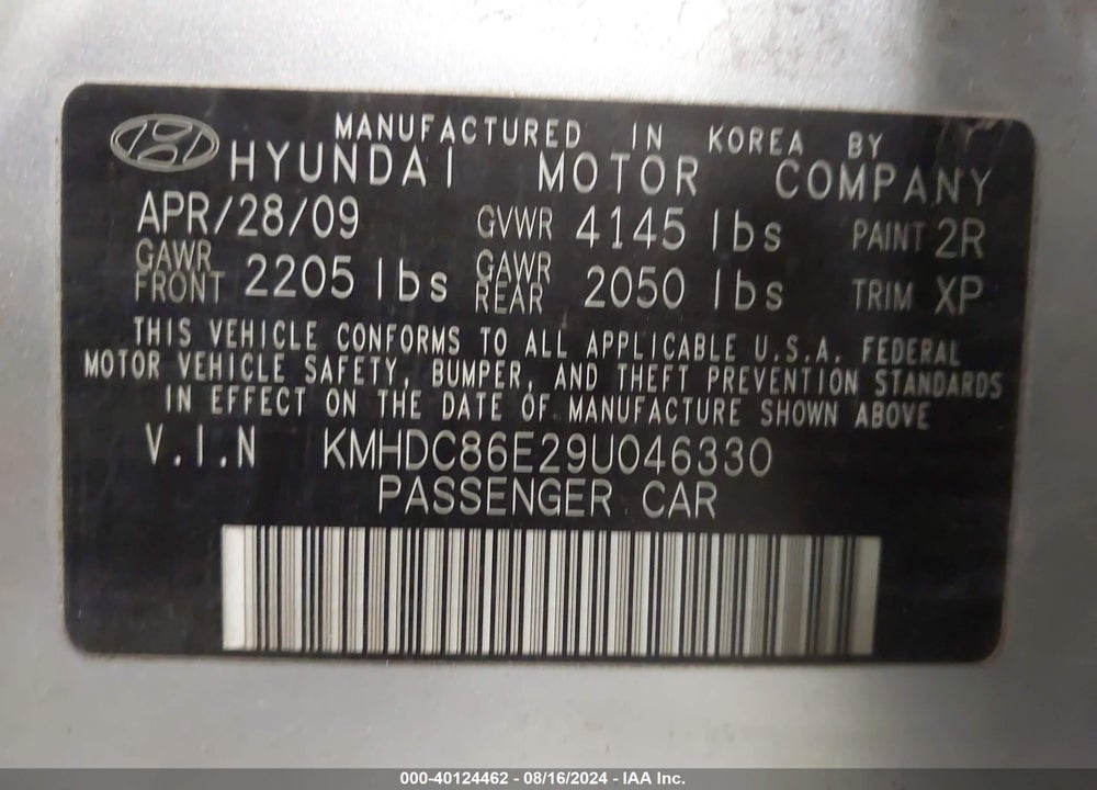 2009 HYUNDAI ELANTRA TOURING VIN: KMHDC86E29U046330