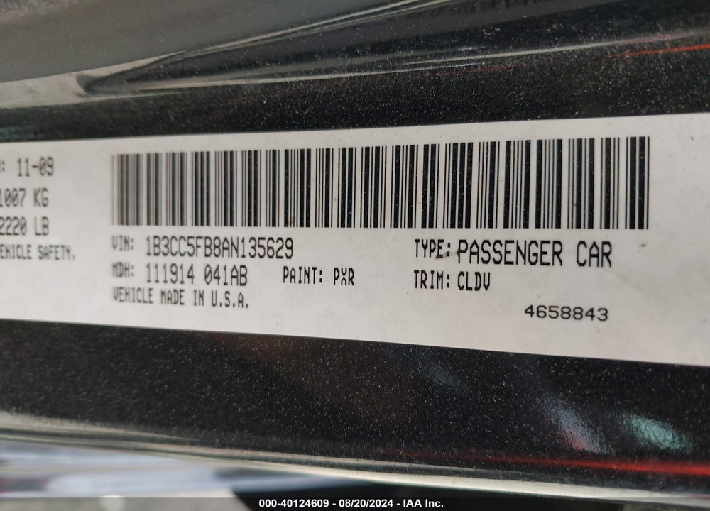 2010 DODGE AVENGER R/T VIN: 1B3CC5FB8AN135629