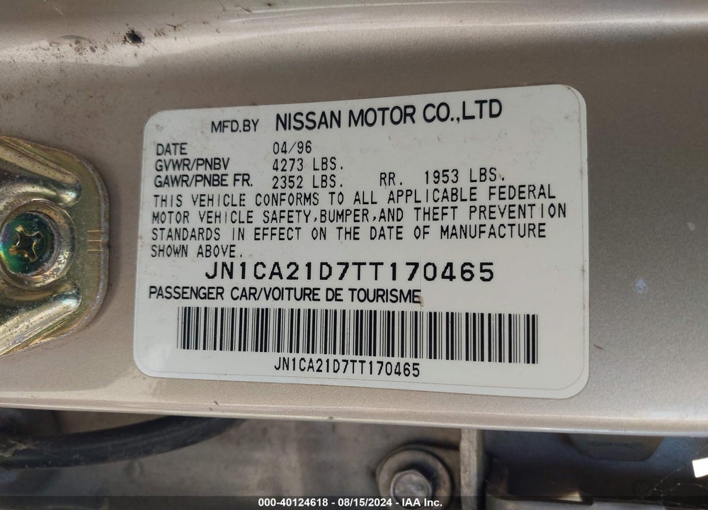 1996 NISSAN MAXIMA GLE/GXE/SE VIN: JN1CA21D7TT170465