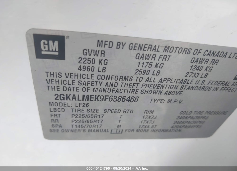 2015 GMC TERRAIN SLE-1 VIN: 2GKALMEK9F6386466