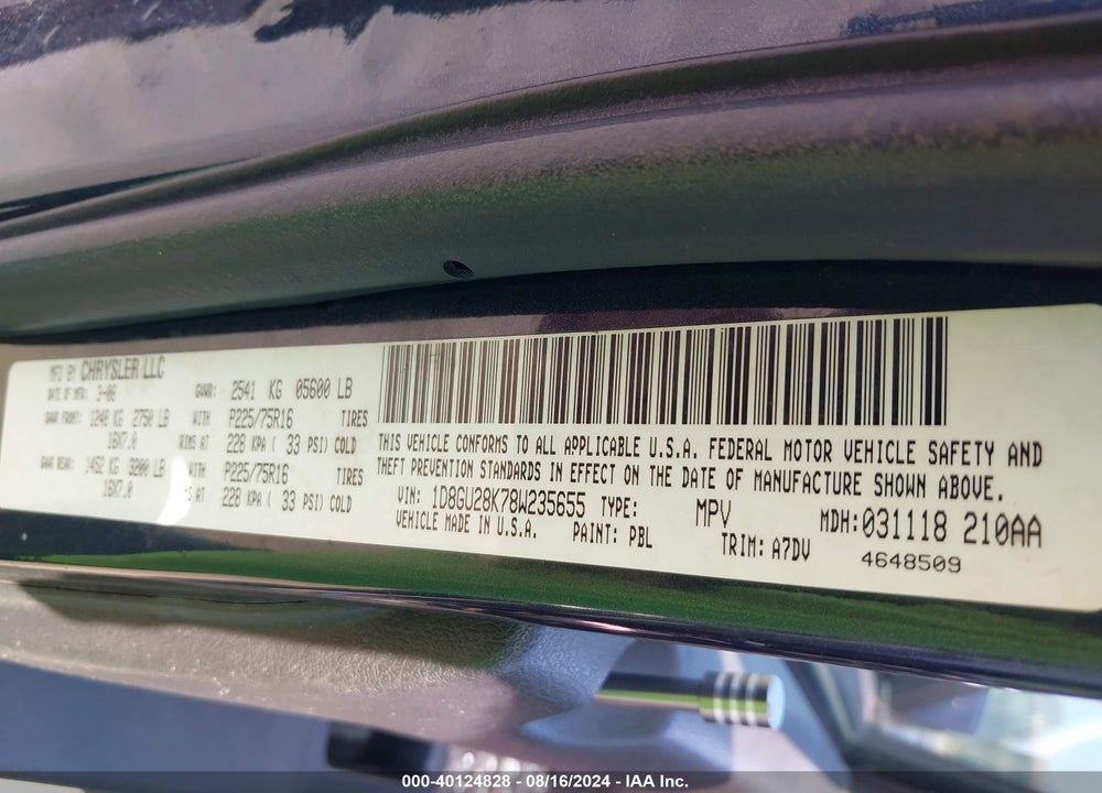 2008 DODGE NITRO SXT VIN: 1D8GU28K78W235655