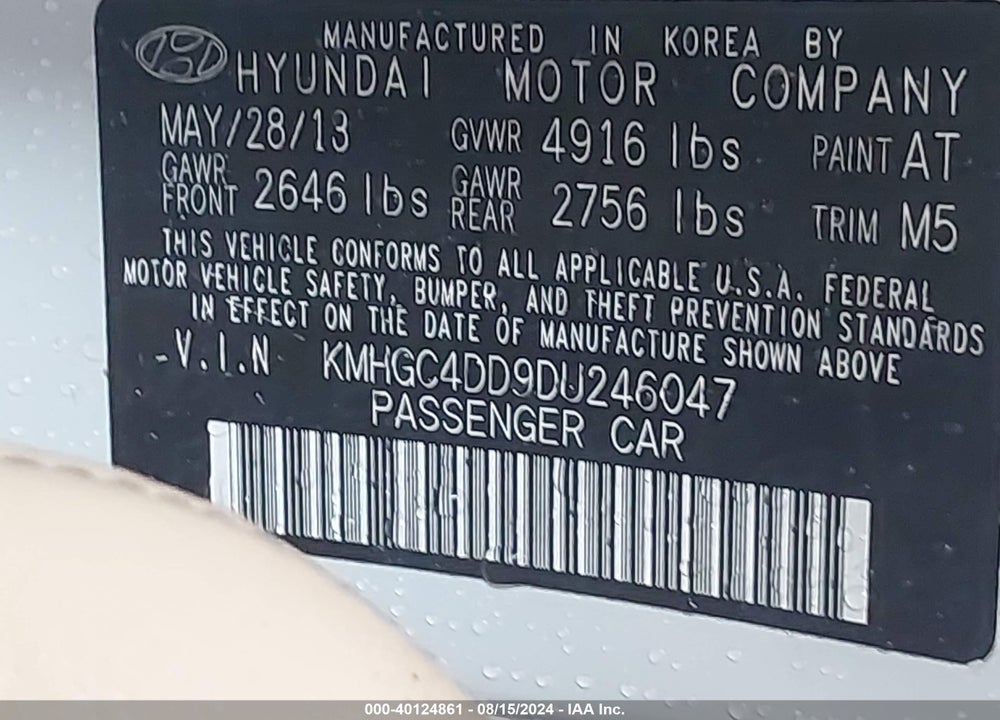2013 HYUNDAI GENESIS 3.8 VIN: KMHGC4DD9DU246047